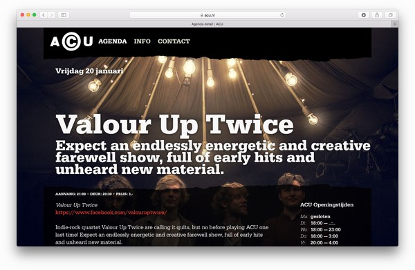 Screenshot van de ACU website