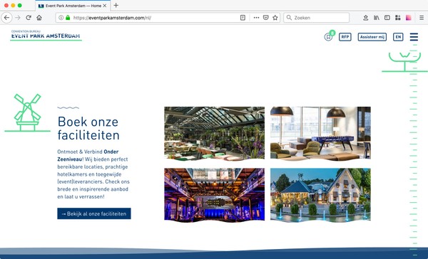 Screenshot van de homepage