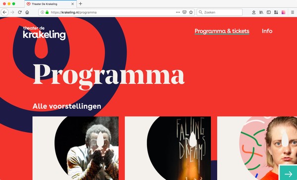Screenshot van de website van Theater de Krakeling