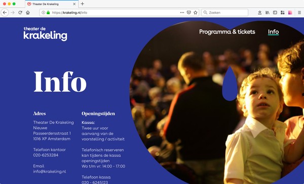 Screenshot van de website van Theater de Krakeling