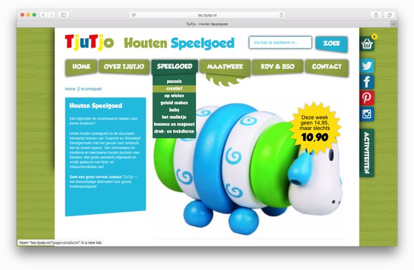 Screenshot van de TjuTjo webshop